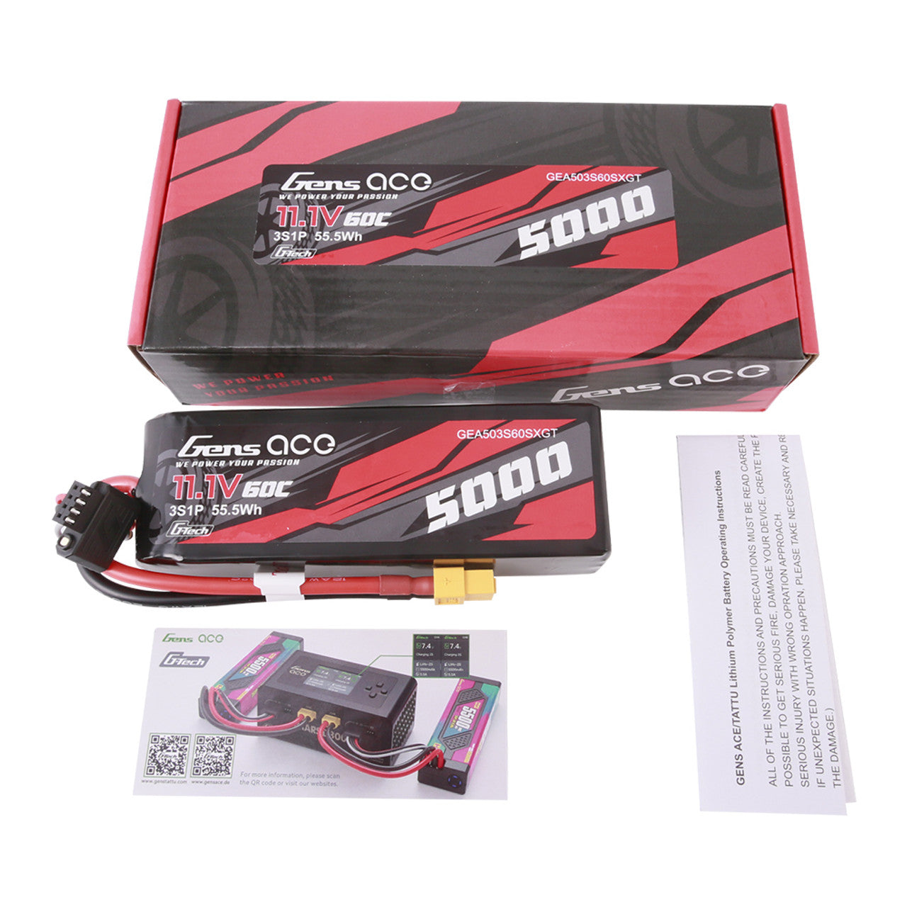 Gens Ace 5000mAh 3S 60C 11.1V G-Tech Lipo Battery Pack With XT60 Plug