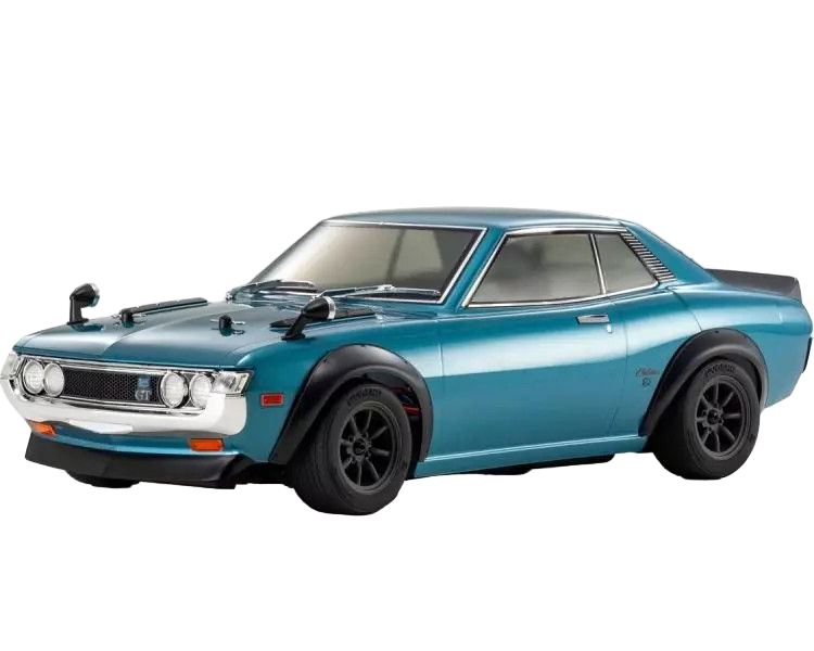 Model car in teal color on a white background