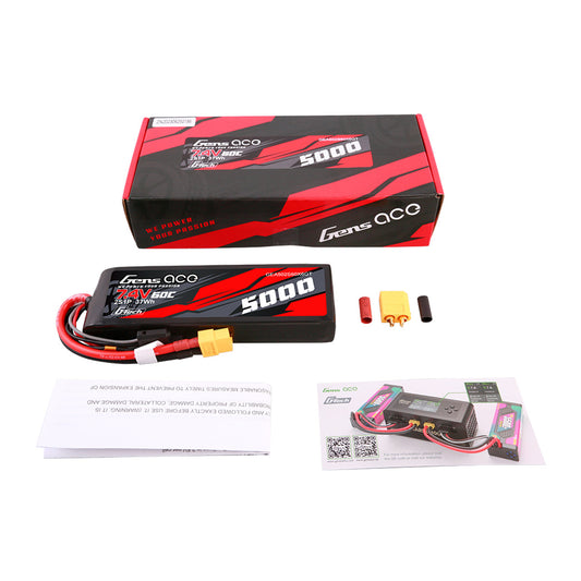 Gens Ace 5000mAh 2S 7.4V 60C Short-Size G-Tech Lipo Battery Pack With XT60 Plug