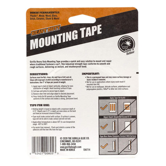 Gorilla - Heavy Duty Double Sided Mounting Tape (1" x 120")