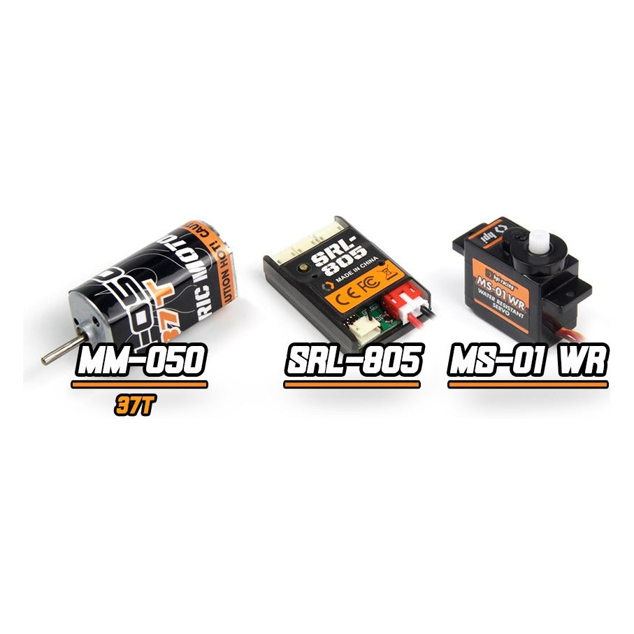 Stage-D24 electronics: MM-050 37T brushed motor, SRL-805 ESC/gyro/receiver, MS-01WR micro servo