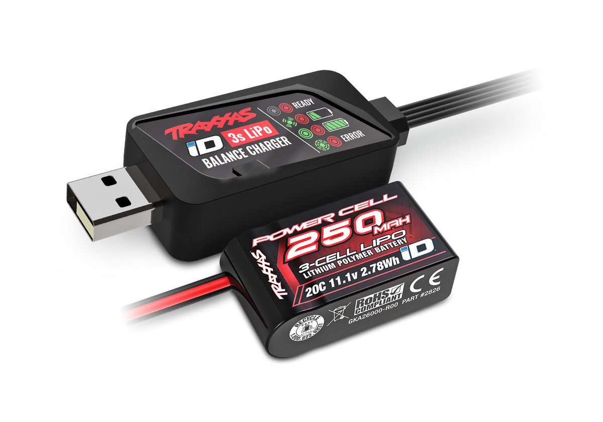 Traxxas 2826 3S 250mAh iD LiPo and USB iD charger included with the TXC-4M
