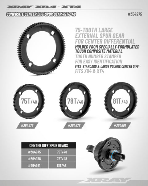 XB4 Composite Center Diff Spur Gear 75T / 48