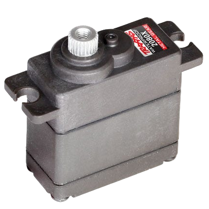 Micro servo with metal gear designed for 1/16 scale models, waterproof and grey in color.