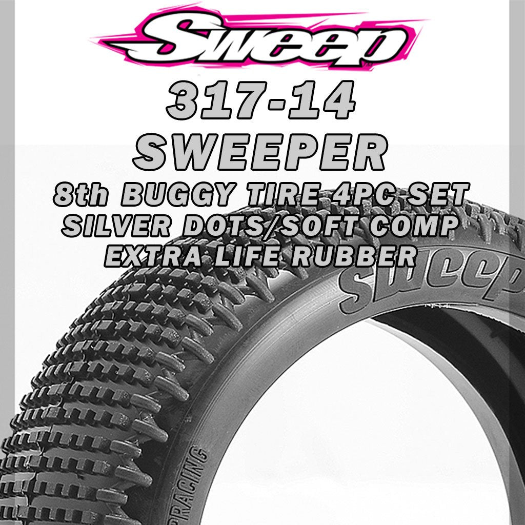 Sweepers 1/8 Buggy Tire (Four Pre-Mounted Tires) (Double Silver)