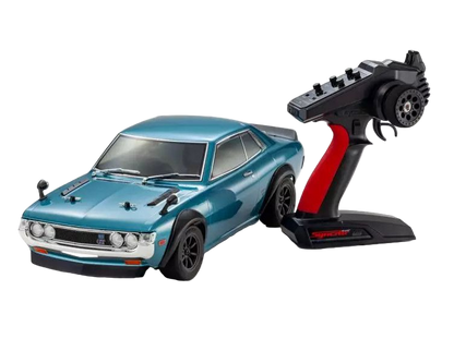 Model car and remote control on a white background