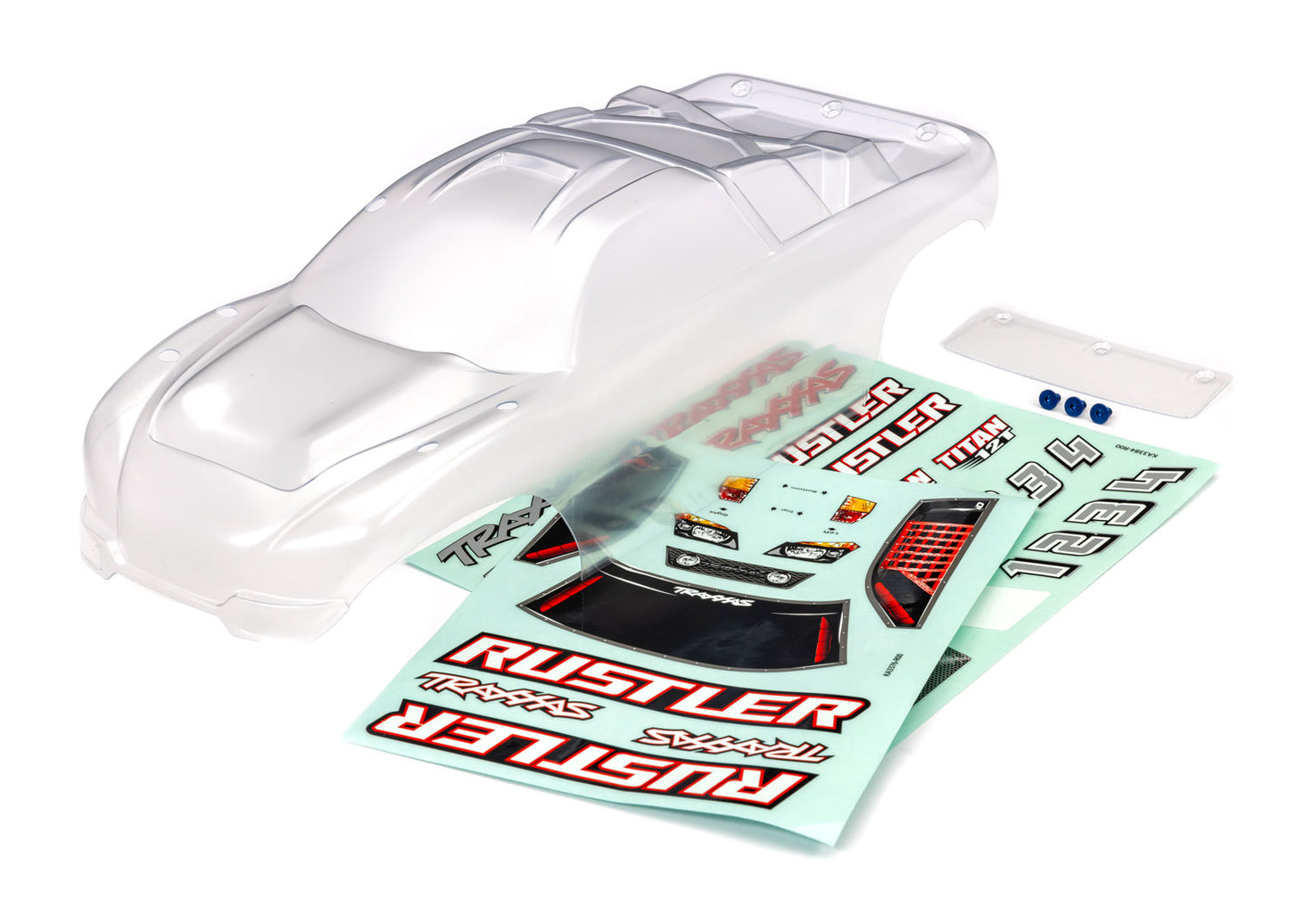 3753 CLEAR CLIPLESS 2WD RUSTLER BODY W/ DECALS