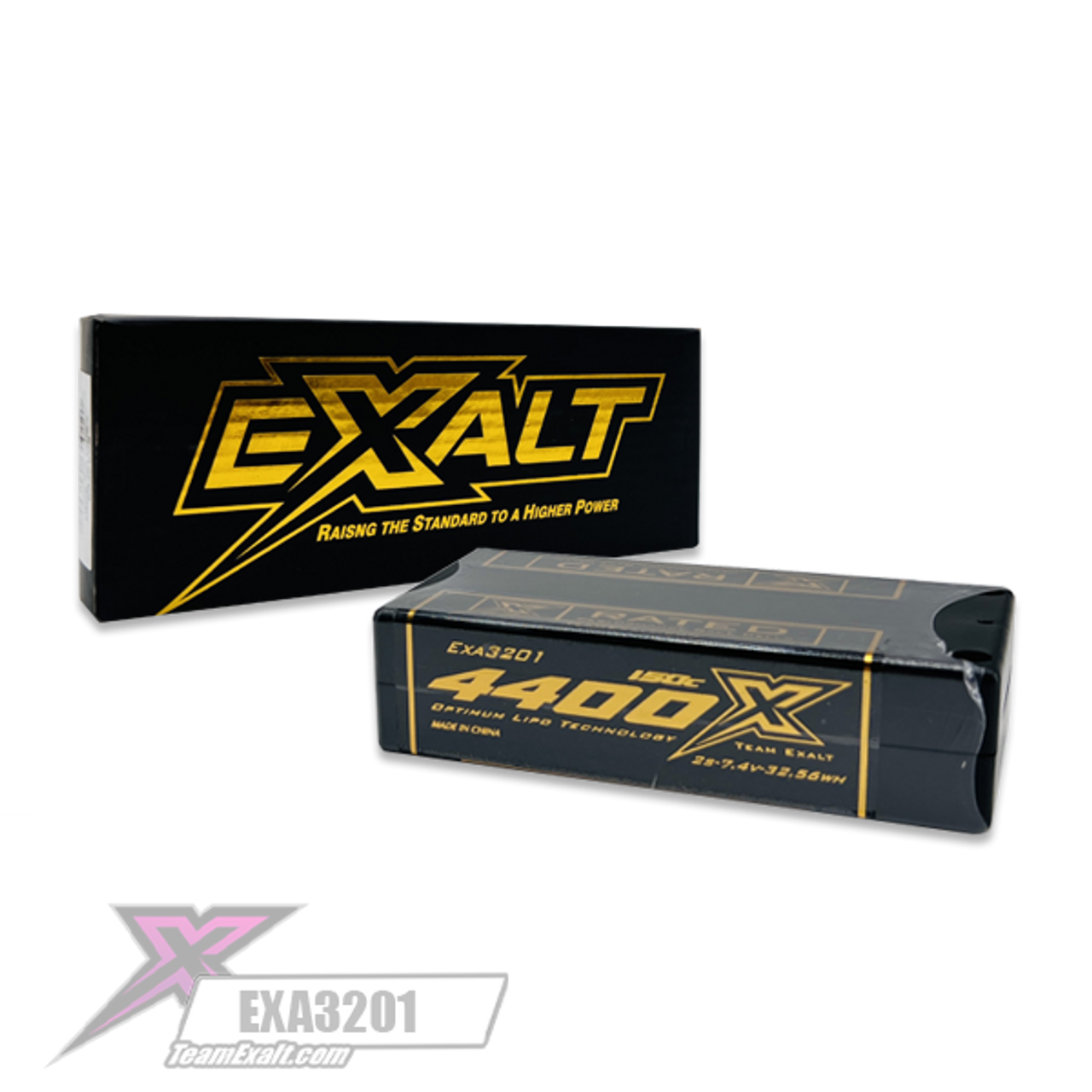 Exalt X-Rated 2S 150C Hardcase Shorty Lipo Battery (7.4V/4400mAh) w/5mm Bullets (EXA3201)