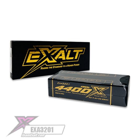 Exalt X-Rated 2S 150C Hardcase Shorty Lipo Battery (7.4V/4400mAh) w/5mm Bullets (EXA3201)