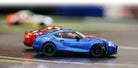 Blue and red HPI Stage-D24 2024 Toyota GR Supra cars drifting in tandem