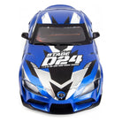 HPI Stage-D24 2024 Toyota GR Supra in Metallic Dawn Blue with drift decals, top view