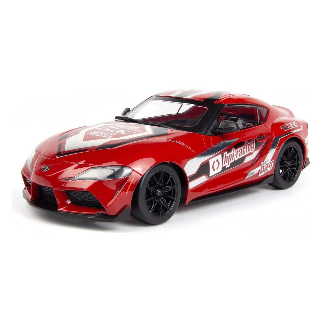 HPI Stage-D24 2024 Toyota GR Supra in Prominence Red with the included drift decals applied