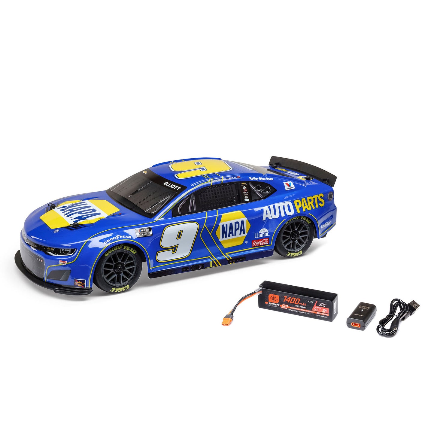 Losi Nascar - Chase Elliott No. 9 2025 NAPA Chevrolet Camaro ZL1 2S AWD Brushed On-Road (Battery & Charger Included), Blue