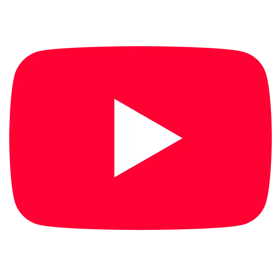Red square with a white play button in the center on a white background
