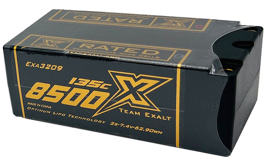 Exalt X-Rated 2S 135C Hardcase "FAT" Shorty Lipo Battery (7.4V/8500mAh) w/5mm Bullets (EXA3209)