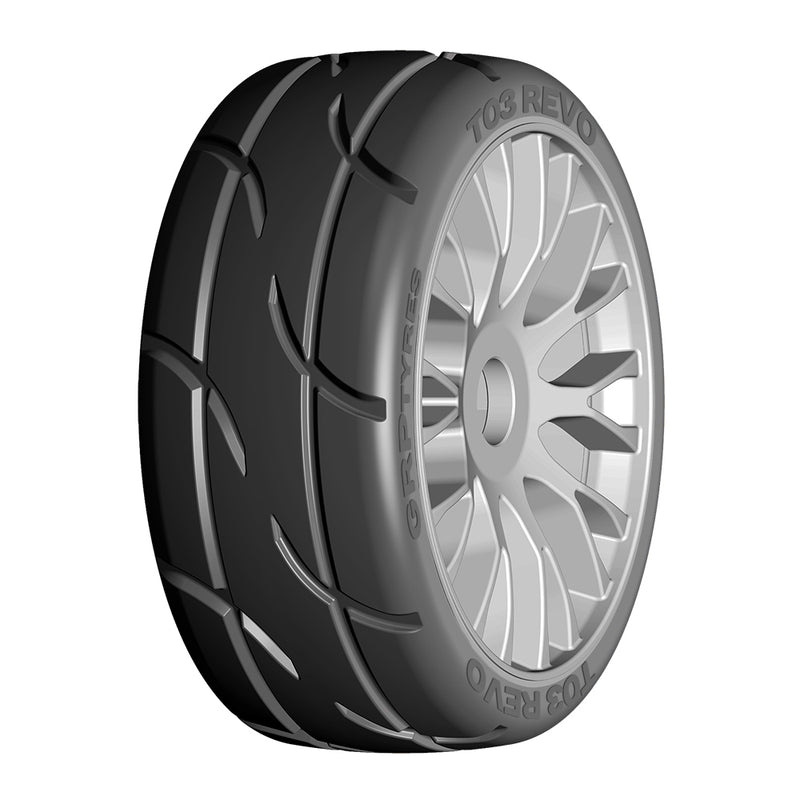 GRP GT - TO3 Revo Belted Pre-Mounted 1/8 Buggy Tires (Silver) (2) (XM5)