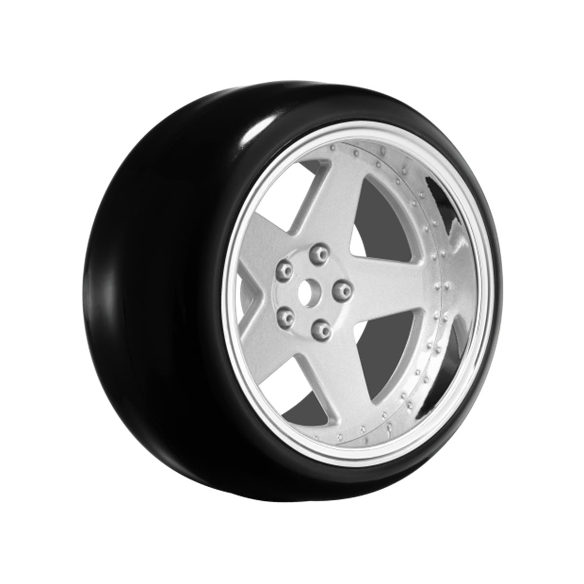 5 Spoke Matte Silver 1/10 Mounted Drift Tires - LOULNHA559T