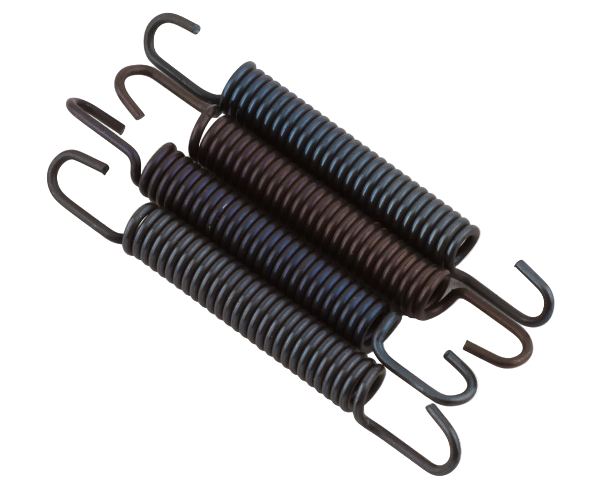 A set of four metal exhaust header pipe springs with hooks on the ends, intended for use with .21 and .24 Nova Engines.