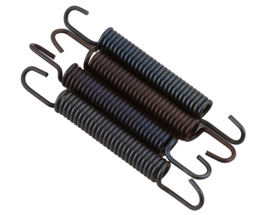 A set of four metal exhaust header pipe springs with hooks on the ends, intended for use with .21 and .24 Nova Engines.