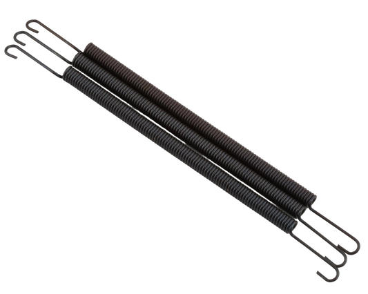 A set of three black metal exhaust header pipe springs with hooks at each end.