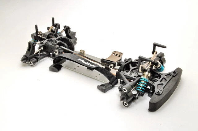 Mechanical chassis of a model car on a white background