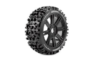 B-Pioneer 1/8 Off-Road Buggy Tires, 17mm Hex, Mounted on Black Spoke Rim, Soft, Front/Rear (2)