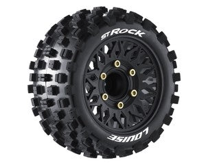 ST-Rock 1/10 Stadium Truck Tires, Soft, 0 & 1/2' Offset Hex, 12mm 14mm & 17mm, Black Rim (2)