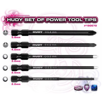 Hudy Power Tool Tip Set (2.0, 2.5, 3.00mm + 4.0, 5.8 Phillips)