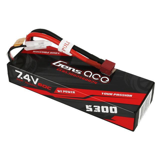 Gens Ace 5300mAh 7.4V 60C 2S1P HardCase Lipo Battery with Deans Plug