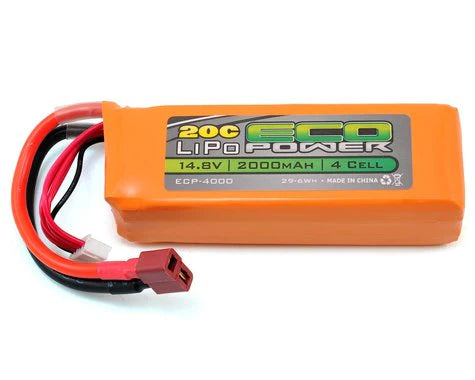 EcoPower 4S LiPo 20C Battery Pack (14.8V/2000mAh) (Starter Box) (w/ Deans Connector)