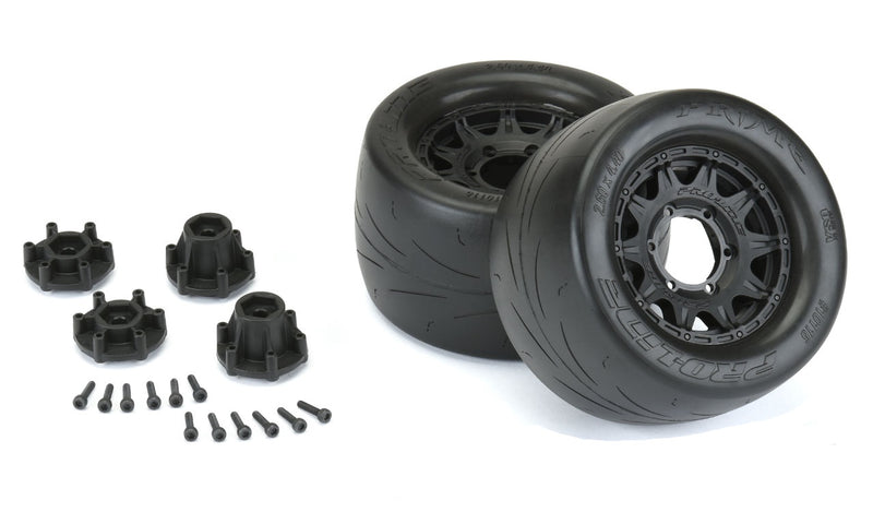 Prime 2.8" Street Tires Mounted on Raid Black 6x30 Removable Hex Wheels (2) for Stampede 2wd
