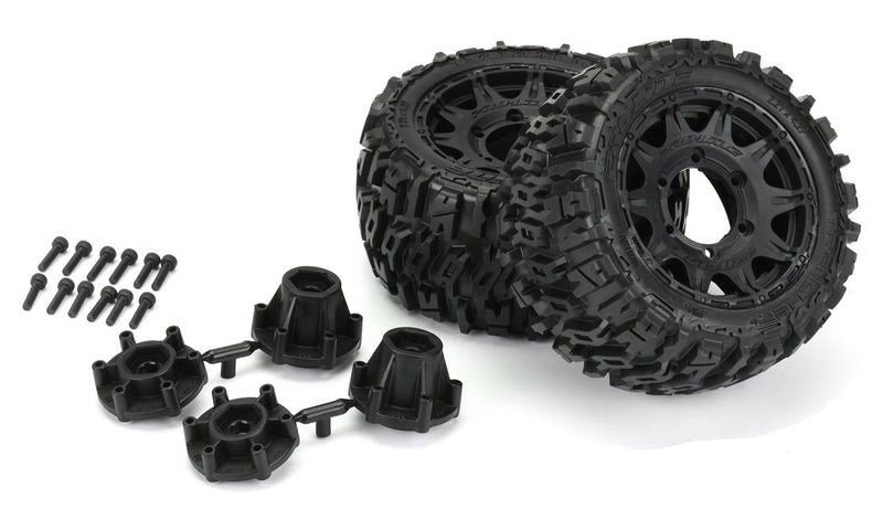 Trencher LP 2.8" All Terrain Tires Mounted on Raid Black Removable Hex Wheels (2) Rustler