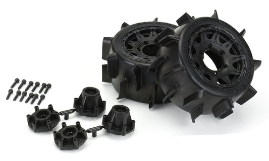 Sand Paw LP 2.8" Sand Tires Mounted on Raid Black Removable Hex Wheels (2) Rustler